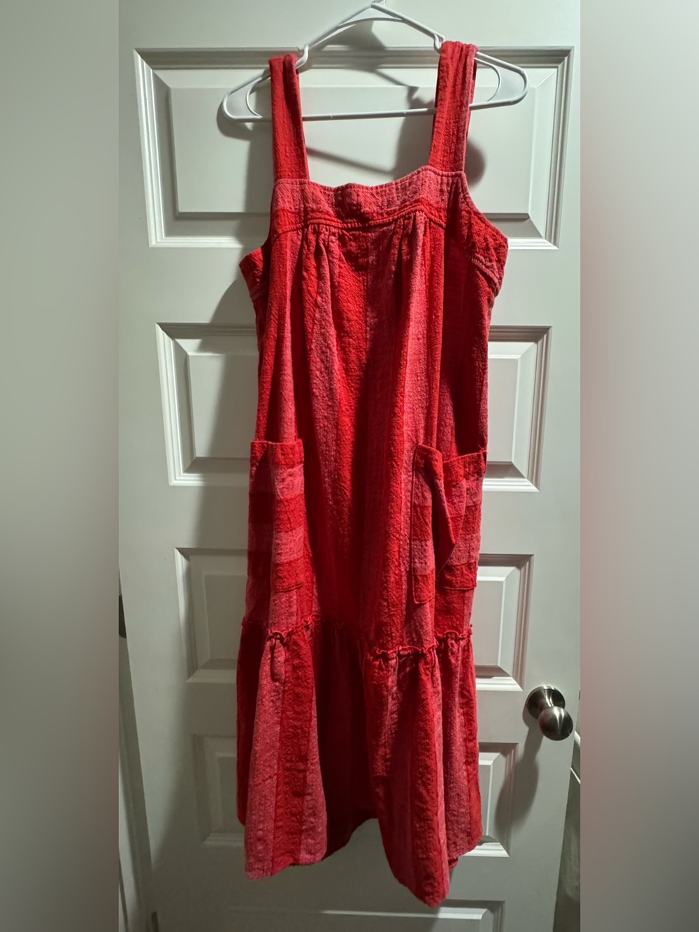 Anthropologie Maeve Red and Pink Striped Square-Neck Midi Dress in M - Picture 3 of 8